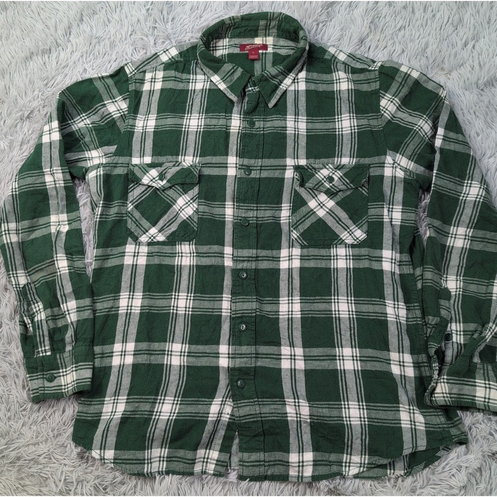 Arizona Shirt Mens XL Green Plaid Button Up Pockets Soft Comfort Work Chore